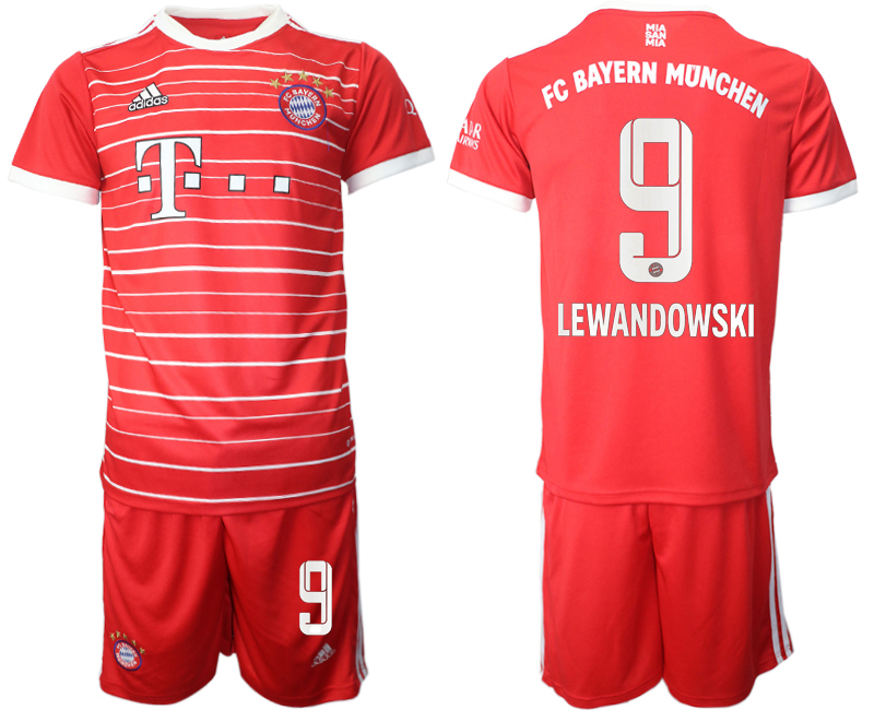 Men 2022-2023 Club Bayern Munich home Red #9 Adidas Soccer Jersey->los angeles galaxy jersey->Soccer Club Jersey